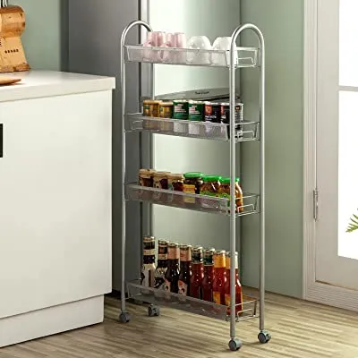 40% off - Expired:&nbsp;4 Tier Slim Rolling Cart Kitchen Storage Organizer Mesh Wire