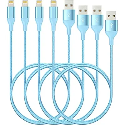 60% off - Expired:&nbsp;4Pack MFi Certified Lightning Cable (10ft 6ft 6ft 3ft) Nylon Braided Cord (Blue)