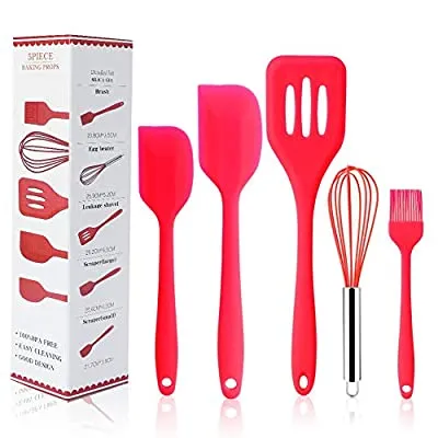 Expired:&nbsp;5 Pc Silicone Heat Resistant Non-stick Kitchen Utensils Set (Red)