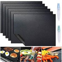 Expired: 6 Pack Reusable Large Grill Mat, Non Stick BBQ Grill Mats with Two Oil Brushes