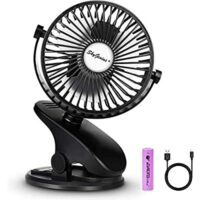 Expired: AJOYEUX Battery Operated Clip on Fan for Baby Stroller, Car Seat – Black