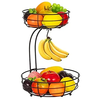 Expired:&nbsp;Auledio 2-Tier Countertop Fruit Vegetables Basket Bowl Storage With Banana Hanger