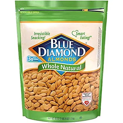 Blue Diamond Almonds Whole Natural Raw Snack Nuts, 40 Oz Resealable Bag