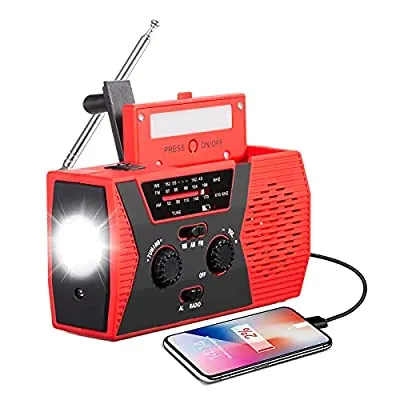 55% off - Expired: EAXCK Emergency Solar Hand Crank Radio,4000mAH with LED Flashlight, Reading Lamp, Charger, SOS Alert