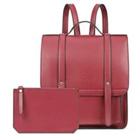 Expired: ECOSUSI PU Leather Satchel Backpack Fits up to 14 Inch Laptop with Small Purse, Red