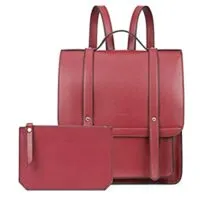 Expired:&nbsp;ECOSUSI PU Leather Satchel Backpack Fits up to 14 Inch Laptop with Small Purse, Red