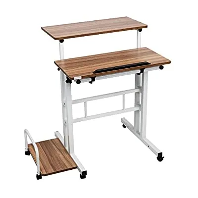 Laptop Workstation with Side Storage, Locking Wheels, Large, Oak