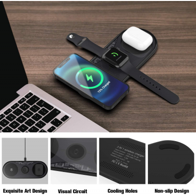 70% off - Expired: Eroboo, 3 in 1 Qi-Certified 15W Wireless Charging Pad for Apple Watch, AirPods, iPhone (QC3.0 Adapter Included)