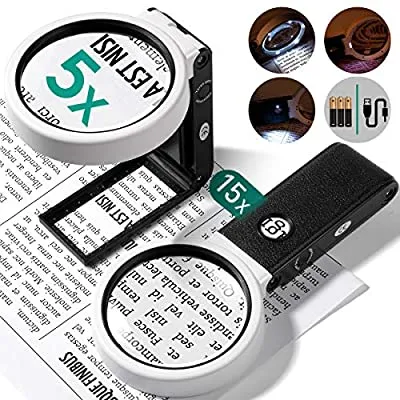 60% off - Expired:&nbsp;Magnifying Glass with 8 LED Light, 15X 5X Handheld and Standing Magnifying Glass