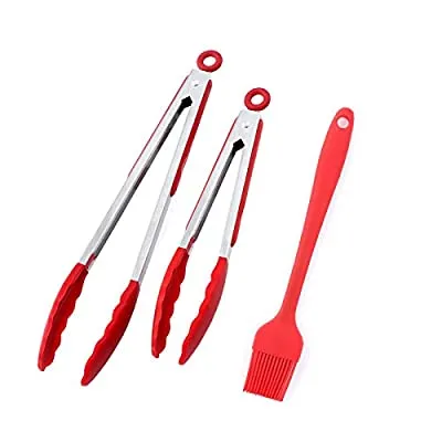 Expired:&nbsp;Stainless Steel Silicone Kitchen Cooking Tongs Set of 2-12 and 9 Inch, Red