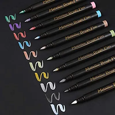 60% off - Expired: Sunshilor Brush Tip Metallic Marker Pens, 10 Colors