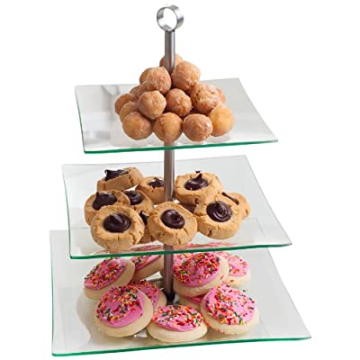 Three Tier Square Glass Buffet and Dessert Stand, 1 Pack, Clear - $9.10 ($39.98)