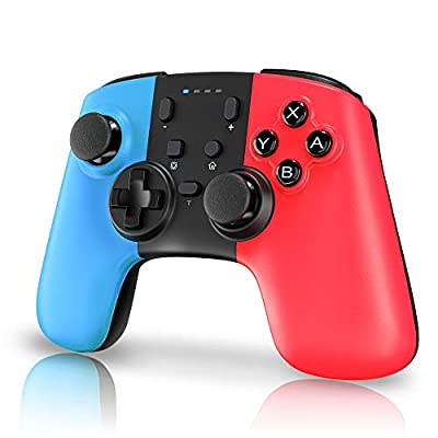 Expired: Wireless Controller for Nintendo Switch with Gyro Axis, Turbo and Dual Vibration (Red&Blue)