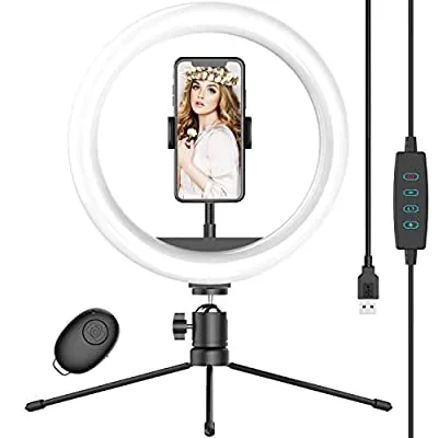 56% off - Expired: 10″ Selfie Ring Light with Tripod, Remote & Phone Holder, Dimmable Desk LED