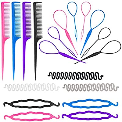 Expired: 19 Pcs Hair Braiding Tool DIY Ponytail Maker, Topsy Hair Braid Kit