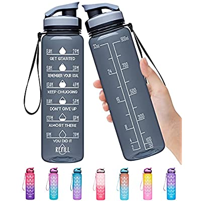 Expired: 32oz Motivational Water Bottle with Time Marker & Removable Strainer, BPA Free