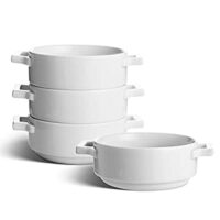 Expired: 4 Pack 24 Oz Vicrays Ceramic Soup Bowls with Handles, Microwave and Oven Safe