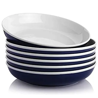 Expired:&nbsp;6 Set Ceramic Pasta Salad Bowls, 30 Ounces, 8.75 Inch Bowls