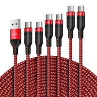 Expired: 6-Pack (3/3/6/6/10/10 FT) Nylon Braided USB A to USB-C Charging Cable (Red)