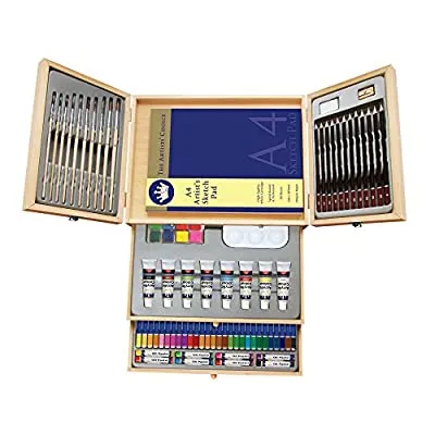 Expired:&nbsp;83-Piece Deluxe Professional Art Set- Painting & Drawing Set with Wooden Box