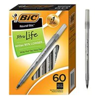 60 ct BIC Round Stic Xtra Life Ballpoint Pen, Medium (1.0mm), Black