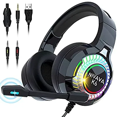 50% off - Expired:&nbsp;Nivava Gaming Headset with LED Light Mic  for PS4, Xbox One, Nintendo Switch PS5, PC K6(Black)