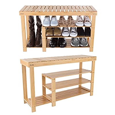Lavish Home 3-Tier Bamboo Shoe Rack and Storage Bench with Natural Wood Seat