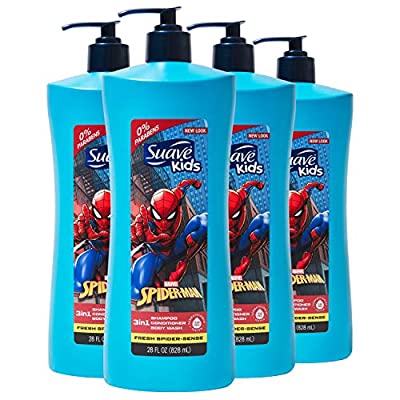 4 Pack Suave Kids 3 in 1 Shampoo Conditioner Body Wash, Fresh Spider-Sense, 28 oz - $11.76 ($30.84)