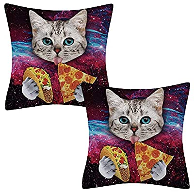 70% off - Expired: Waldeal Set of 2 Funny Cat Pizza Throw Pillow Covers 18 x 18 inch