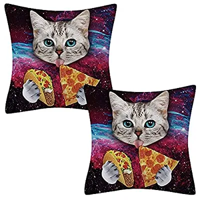 Expired:&nbsp;Waldeal Set of 2 Funny Cat Pizza Throw Pillow Covers 18 x 18 inch