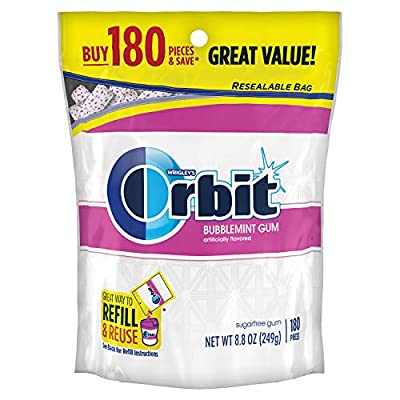 ORBIT Bubblemint Sugarfree Gum, 8.8-Ounce Resealable Bag, 180 Pieces