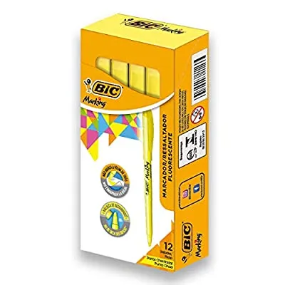 12 Ct BIC Brite Liner Highlighter, Chisel Tip, Yellow