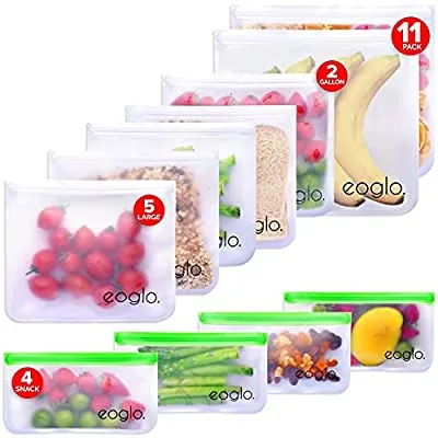 Reusable Food Storage Bags, BPA FREE 11 Pack Leakproof