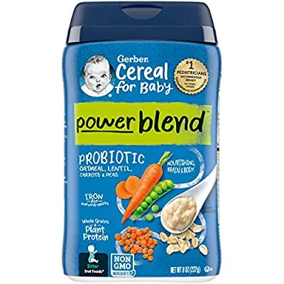 6 Ct Gerber Powerblend Cereal for Baby – Oatmeal Lentil Carrot Pea Probiotic