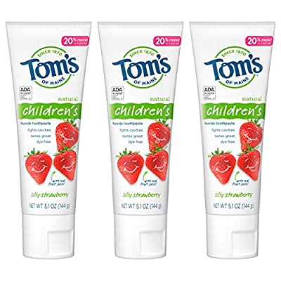 Expired: 3 Pack Tom’s of Maine Natural Kid’s Fluoride Toothpaste, Silly Strawberry, 5.1 oz - $6.11 ($17.42)