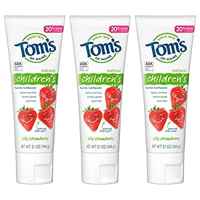 Expired:&nbsp;3 Pack Tom’s of Maine Natural Kid’s Fluoride Toothpaste, Silly Strawberry, 5.1 oz