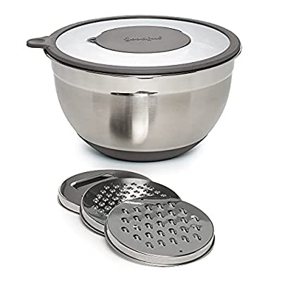 Goodful Stainless Steel Mixing Bowl with Non-Slip Bottom, Lid and 3 Grater Inserts (Fine, Coarse, Slicing), 5 Quart - $16.88 ($29.99)
