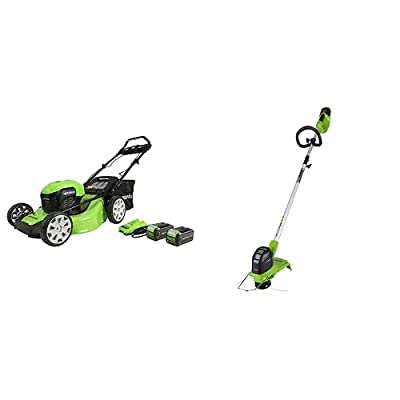 Greenworks 40V 21″ Brushless Cordless Self-Propelled Electric Lawn Mower, String Trimmer, (2) 4.0Ah Batteries and Charger