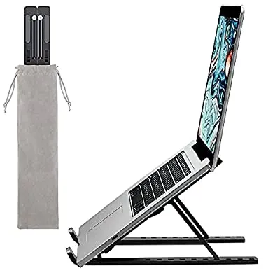 60% off - Expired: 10 Angles Adjustable ABS Ergonomic Foldable Portable Desktop Holder for 10 to 15.6-Inch Laptops and Tablets.(Black)