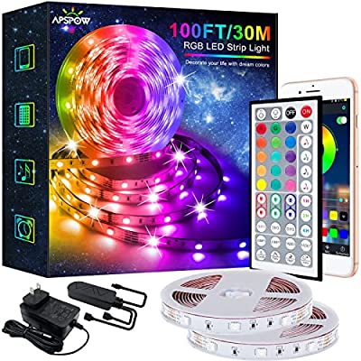 Expired: 100FT 5050 LED Light Strips, Music Sync, Color Changing, Bluetooth Led Strip Lights with Remote