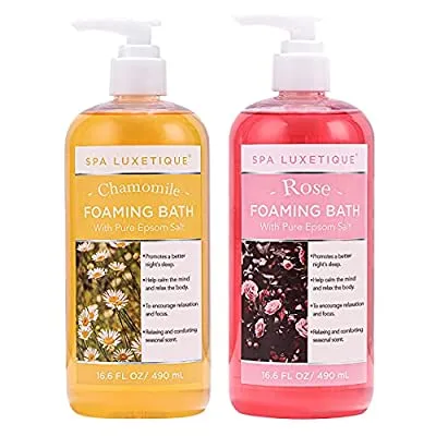 60% off - Expired:&nbsp;2 Pack Foaming Bubble Bath for Women with Pure Epsom Salt, Rose and Chamomile Scent, 33.2 Oz