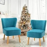 Expired:&nbsp;2 Set AVAWING  Button-Tufted Velvet Armless Accent Chair, Vivid Blue