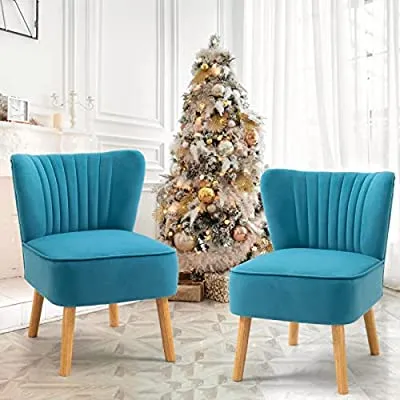 Expired:&nbsp;2 Set AVAWING  Button-Tufted Velvet Armless Accent Chair, Vivid Blue