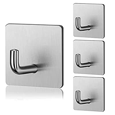 Expired: 4 Pack Heavy Duty Stainless Steel Wall Strong Adhesive Hooks