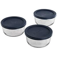 3 Set Anchor Hocking Round Glass Food Storage Containers with Blue SnugFit Lids 2 Cup