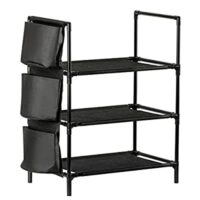 Expired: AwadeWhy 3 Tiers Shoe Expandable Rack with Hanging Bag, Sturdy Black Metal