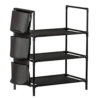 40% off - Expired: AwadeWhy 3 Tiers Shoe Expandable Rack with Hanging Bag, Sturdy Black Metal