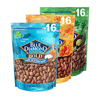 3 Pack Blue Diamond Almonds Bold Variety Pack – 16 Oz Resealable Bags