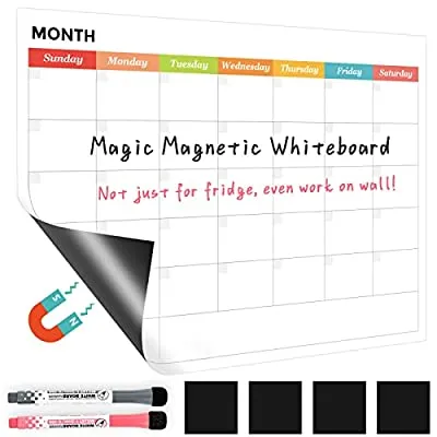 60% off - Expired:&nbsp;Dry Erase Monthly Magnetic Calendar to do list for Fridge/ Wall Hanging, 2 Markers & 4 Magnetic Blocks