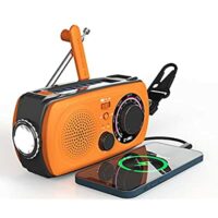 Expired: Emergency Weather Radio Portable Power Bank 2200mAh with Solar Charging, Hand Crank & Battery Operated (Orange)